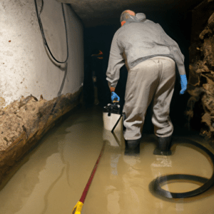 technician removing flood water from a basement in Columbus