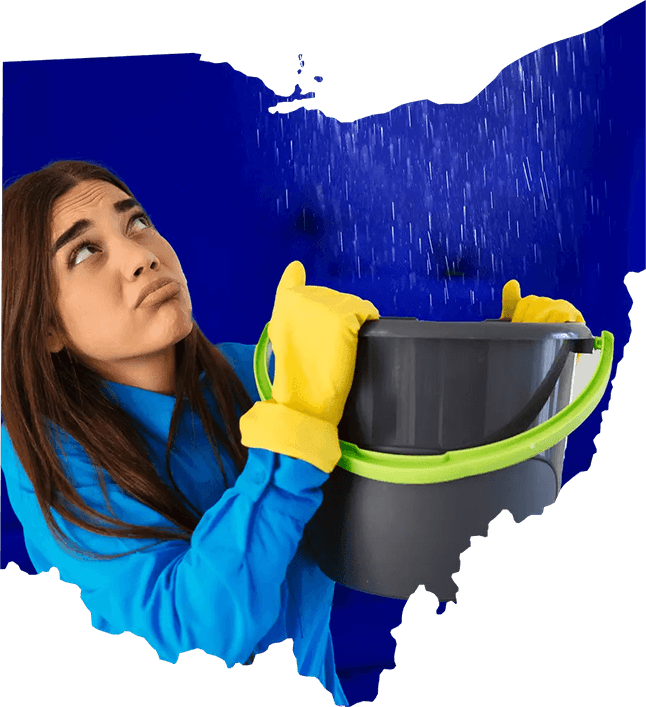 a young lady is shown using a bucket to cleanup water