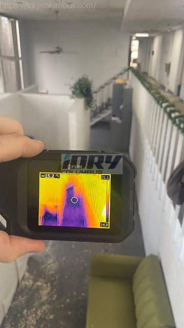 thermal image of water damage to carpet on a commercial property. - iDry Columbus