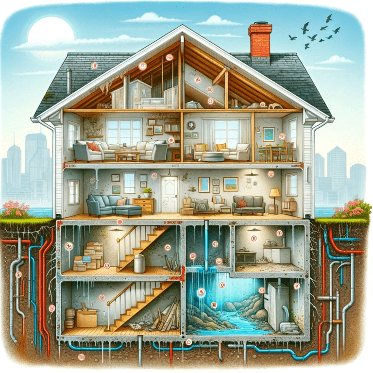 An illustration of a house with pipes in it, highlighting the need for mold inspection services.