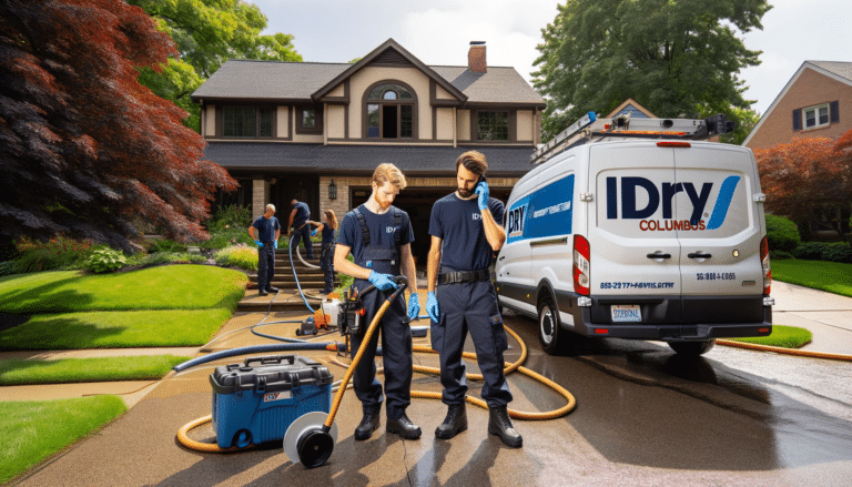 Image of emergency restoration service technicians from iDry Columbus working in Upper Arlington, Ohio.