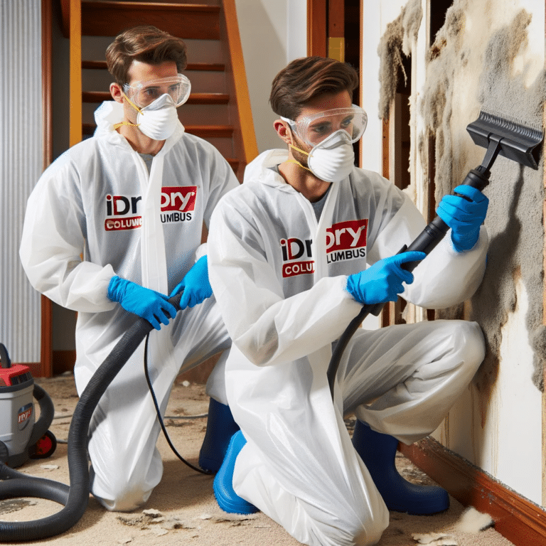 iDry Columbus technicians performing mold remediation in a residential setting.
