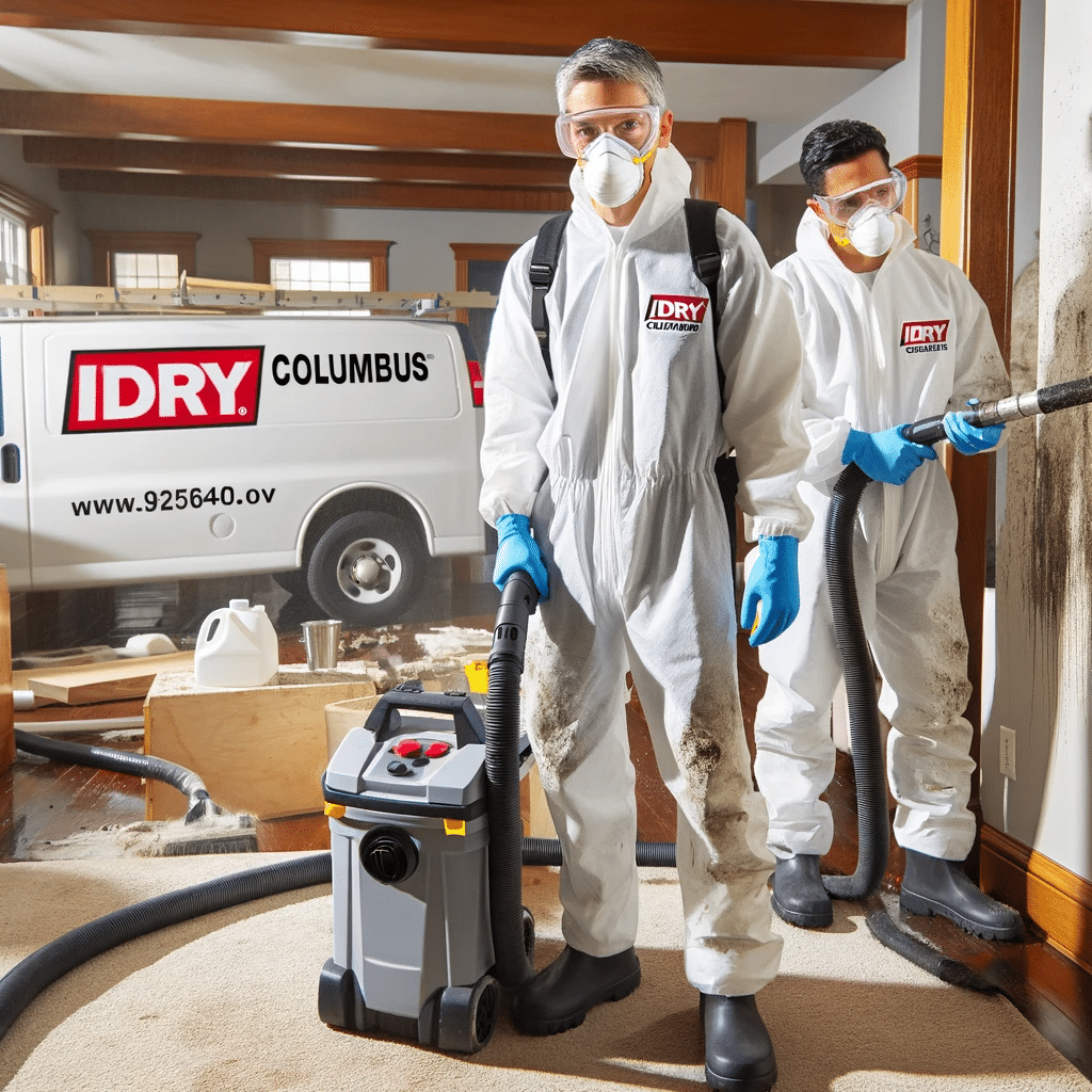 two iDry Columbus technicians in the process of performing mold removal in a residential home.