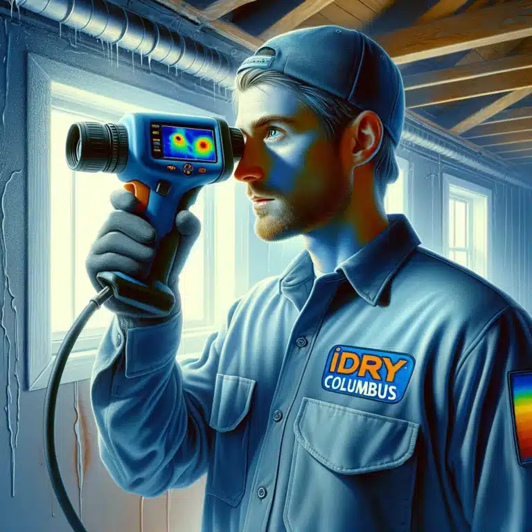 technician using thermal imaging camera for water damage inspection