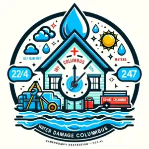 247 Water Damage Emergency Restoration Services in Grove City Clock with Water Damage Columbus Text - iDry Columbus Branding
